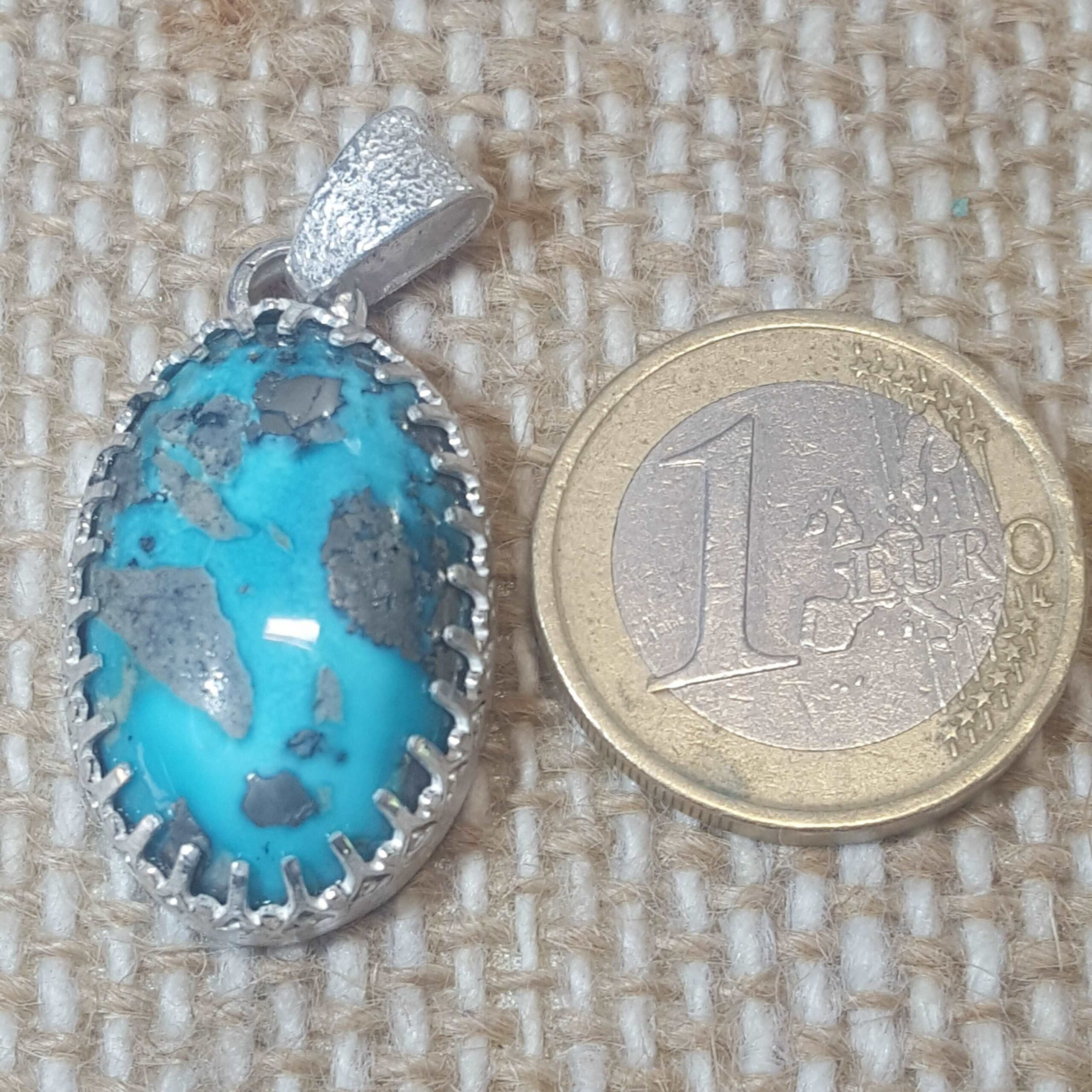 Pendentif argent 950 avec turquoise Perse et repercé d'une tortue au verso – Image 5